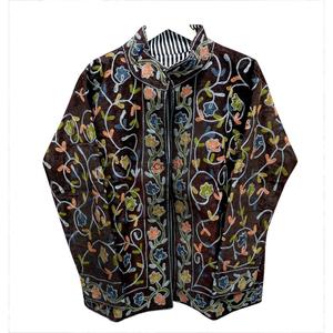 Women's New Style Embroidery Stripe Multi Floral Cotrise Cotton <b>Jacket</b> Eco-Friendly Breathable Quick Dry Unisex Autumn Winter - Product Image 1