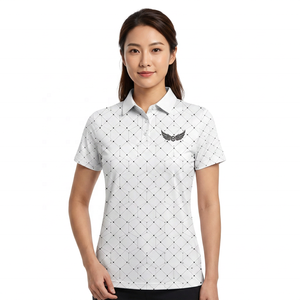 Polo à manches courtes pour homme, imprimé géométrique blanc, tissu tricoté respirant, style décontracté chic, logo sur le devant - Product Image 2