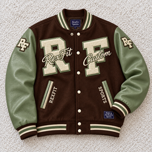 Blouson universitaire personnalisé avec patch lettre, unisexe, en chenille, avec badge personnalisé, style bomber universitaire, tricot côtelé rayé, OEM - Product Image 2