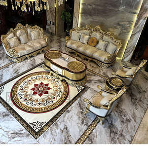 Ensemble de canapés de luxe en teck massif sculpté, style Mid-Century Modern, pour salon, appartement, bureau, configuration 3+2+1 places - Product Image 2