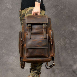 Vintage Leather Travel <b>Backpack</b> Adjustable Strap Durable Zipper Hasp Closure Unisex 36-<b>55L</b> Capacity - Product Image 6