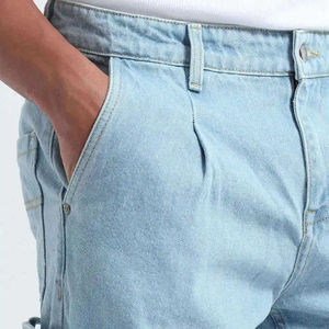 Men's <b>Light</b> Blue Cargo Jeans Mid Waist Loose Fit Cotton Denim Casual Summer Wear - Product Image 4