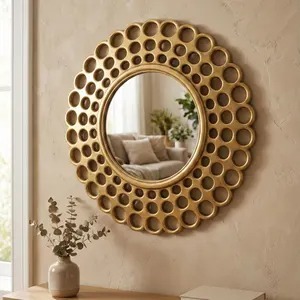 Premium Small Round Gold Metal <b>Frame</b> Mirror Ideal For Wall Decor Photo <b>Frame</b> Styling And Interior Enhancement From India - Product Image 5