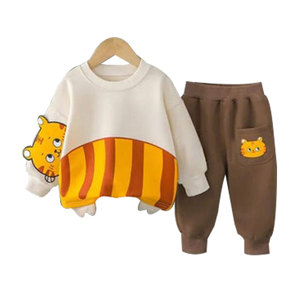 Sweat-shirt jaune à imprimé ours de dessin animé pour bébés garçons, pantalon gris, ensemble décontracté d'automne, manches longues, col rond, coupe ample - Product Image 2