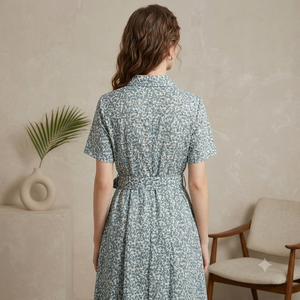 Vestido de Lujo para Mujer, Estilo Verano 2026, Estampado Floral Vintage, con Lazos, Manga Corta, Midi, Antiarrugas, Corte en A, Venta al Por Mayor - Product Image 3