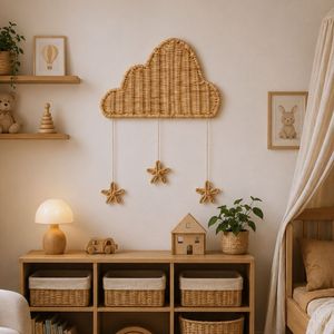 Décoration murale en rotin en forme de nuage pour chambre d'enfant, chambre de bébé, anniversaire, fête - Product Image 3