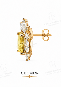 Elegant floral <b>stud</b> earrings in 18K yellow gold with fancy yellow cushion diamonds and marquise lab grown diamonds couture desig - Product Image 4