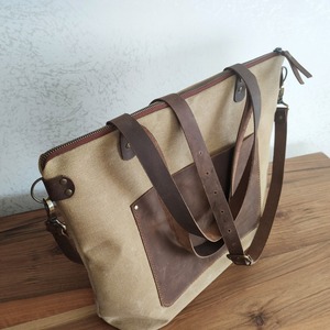 Sac fourre-tout en toile et cuir imperméable, sac à main vintage, sac de voyage, sac de travail, sac de shopping, grande capacité, LCTB-0012 - Product Image 1