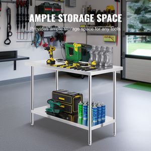 Tavolo da Lavoro in Acciaio Inox Resistente 24 X 48 X 34 Pollici, Capacità di Carico 800 Libbre, con Lavello e 3 Livelli di Altezza Regolabili - Product Image 3
