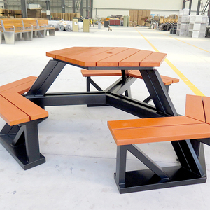 Ensemble <span class=keywords><strong>de</strong></span> meubles <span class=keywords><strong>de</strong></span> jardin d'extérieur sur mesure, résistant à l'eau, avec <span class=keywords><strong>table</strong></span> et bancs en plastique et en bois - Product Image 6