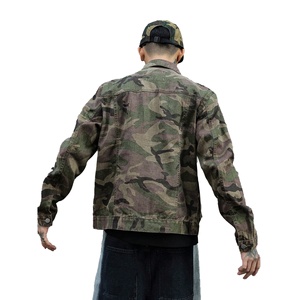 Chaqueta vaquera de camuflaje para hombre, estilo urbano, con cremallera frontal, abrigo utilitario, cortavientos de otoño, ajuste regular, estampado, prenda exterior de sarga - Product Image 5