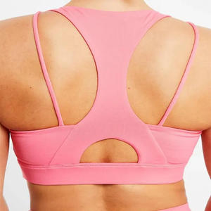 Conjunto de Yoga para Mujer, Color Sólido, Top Deportivo Racerback, Shorts de Cintura Alta, Sin Costuras, Soporte Medio, Rosa - Product Image 6