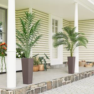 Lot de 2 pots de fleurs en plastique de 23,6 pouces pour plantes d'extérieur, avec 2 trous de drainage, couleur marron, pour acheteurs professionnels, hôtels, emballés en carton (lot de 2) - Product Image 2