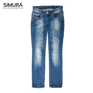 Jean en denim délavé coupe droite taille mi-haute pour femme SIMURA, coupe régulière, longueur complète, style décontracté vintage, en coton - Product Image 3