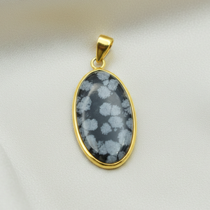 Colgante de Obsidiana Natural con Forma de Copo de Nieve, Plata de Ley 925, Cabujón Ovalado, Collar Chapado en Oro Rosa y Oro Amarillo, Joyería para Mujeres y Hombres - Product Image 4