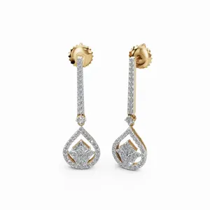 Elysian Radiant Teardrop & <b>Dangle</b> Lab Grown <b>Diamond</b> <b>Earrings</b> in 18K Yellow Gold IGI Certified 100 Pieces for Women - Product Image 4