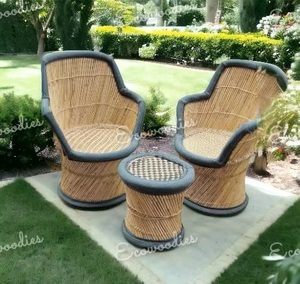 Ensemble de chaises de jardin en bambou pour salon, 2 chaises, 1 table, meubles modernes d'intérieur/extérieur, finition naturelle durable, faits à la main - Product Image 4