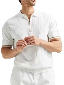 Polo à manches courtes en tricot pour homme, couleur unie, bordure contrastée, coupe classique, style décontracté, noir - Product Image 3