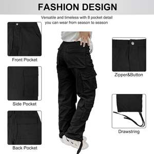 2025 femmes Cargo pantalon taille haute Baggy Y2K droite jambe large avec poches respirant Streetwear taille basse - Product Image 4