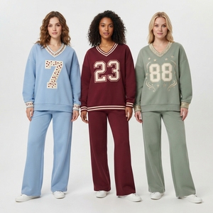 Conjunto de Dos Piezas para Mujer: Sudadera Premium con Cuello en V y Pantalón de Pierna Recta con Bordado Decorativo de Letra Inicial, Elegante - Product Image 6