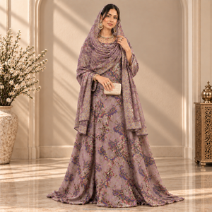 Conjunto Completo de Lujo Fransawi Dirac Azul Gris con Cuentas y Estampado, con Garbasaar Bordado para Bodas Somalíes - Product Image 5