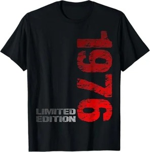 เสื้อยืดสีดำสำหรับผู้ชายรุ่นลิมิเต็ดอิดิชั่นปี 1976 พิมพ์ลายสกรีนแนวตั้งสีน้ำเงินด้านหน้า ทรงเข้ารูป สปอร์ต คอกลม แขนสั้น - Product Image 3
