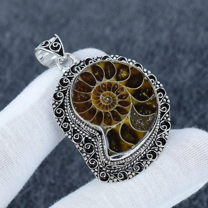 จี้หินแอมโมไนต์ทำมือ – ชุบเงินแท้ 925, สร้อยคอสไตล์โบโฮ - Product Image 4