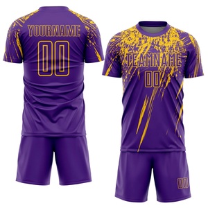 เสื้อฟุตบอลสีม่วงเหลืองพรีเมียม ระบายอากาศได้ดี ชุดฟุตบอลสั่งทำพิเศษ พร้อมโลโก้ทีม ชื่อ และหมายเลข ผู้ผลิตส่งออก - Product Image 1