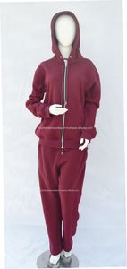 Burgundy Women's Hooded Regular Fit 100% Cotton Heavyweight Fleece Eco-Friendly 400g Sweat Set Top Bottom Custom Color Private - Product Image 2