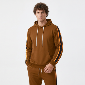 Ensemble de survêtement unisexe marron à capuche, manches longues, couleur unie, décontracté, pour l'automne, avec cordon de serrage et poches latérales - Product Image 4