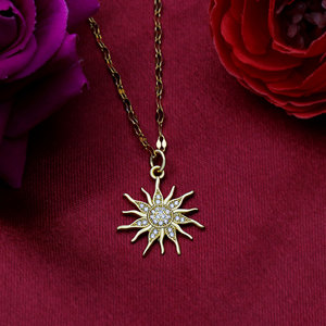 Collier Pendentif Soleil en Argent Sterling 925 Plaqué Or avec Breloque Diamant CZ, Bijou Céleste, Cadeau pour Femmes et Filles - Vente en Gros - Product Image 5