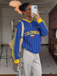 Sudadera con Capucha a Rayas para Mujer, Diseño Atlético, Felpa de Algodón, Rayas Finas, Color en Contraste, Ropa Deportiva, Fabricante - Product Image 4