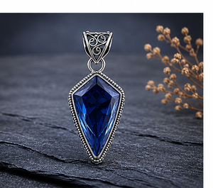 Blue Sapphire <b>Silver</b> Pendant – Handmade Royal Blue Gemstone Necklace in Sterling <b>Silver</b> - Product Image 1