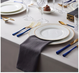Juego de cubiertos de acero inoxidable con mango de cerámica azul real y detalles en oro PVD, resistente al óxido, moderno y lujoso para cenas y fiestas. - Product Image 5