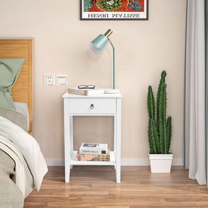 FCH White Two-Tier Bedside Dresser Dual Layer Coffee Table with Drawer - Product Image 3