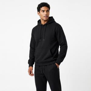 Ensemble de survêtement unisexe noir avec sweat à capuche et pantalon de jogging, décontracté, couleur unie, 100 % coton respirant, avec cordon de serrage - Product Image 5