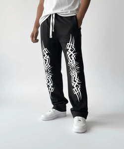 <b>Men's</b> Black Eco-Friendly High Street Sweatpants <b>White</b> Flare Pants Print Elastic Waist Drawstring Casual Loose Fit Midweight - Product Image 6
