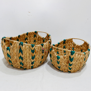 Handwoven Natural Water Hyacinth Storage <b>Basket</b> Decorative Oval Home Organizer with Handles - Product Image 4