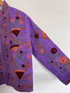 Purple Boho Knitted <b>Cardigan</b> With Floral Embroidery Loose Fit Long Sleeve Autumn Wear Casual Dresses Full Sleeve Eco-Friendly - Product Image 5