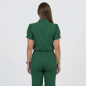 <b>Women</b> Dark Green Medical <b>Scrubs</b> <b>Set</b> Asymmetrical Button Neck Nurse Uniform Jogger <b>Scrub</b> Suit Hospital Workwear - Product Image 2