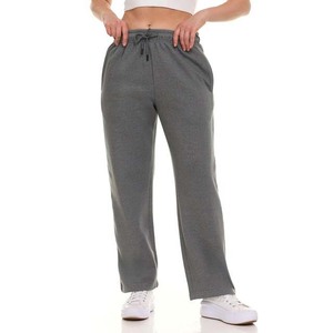 Pantalones de Pierna Recta para Mujer, Color Gris, Cintura Media, Cierre Elástico, Corte Holgado, Largos, Casuales, Color Sólido, 100% Algodón - Product Image 6
