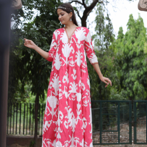 Vestido Corto Estampado a Mano de la India para Mujer, Vestido Casual de Algodón para Verano, Estilo Boho, Vestido Maxi con Cintura Natural - Product Image 1