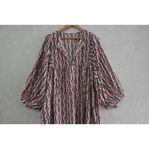 Vestido de Algodón con Estampado de Bloques para Mujer |   Vestido de Verano Boho Hecho a Mano, Algodón Suave y Transpirable - Product Image 4