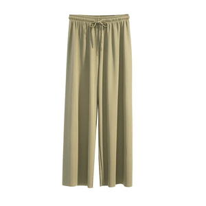 Pantalon droit décontracté d'été pour femme, respirant, écologique, taille haute élastique, coupe ample, en molleton, séchage rapide, 100 % coton - Product Image 2