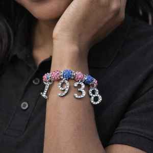 Bracelet JJoa en perles et strass, perles roses et bleues avec breloque 1938 pour femme, accessoire de bijouterie élégant, bracelet décontracté - Product Image 5