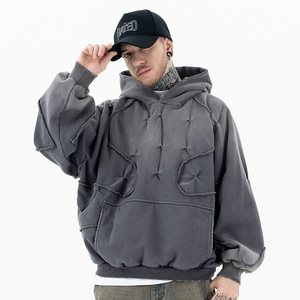 Sudadera con Capucha para Hombre, Otoño Invierno, Gruesa, de Alta Calidad, Diseño de Parches de Marca Moderna, 100% Algodón, Estilo Creativo Desestructurado - Product Image 2