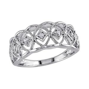 1/10 Carat T.W. Bague ajourée en argent sterling sertie de diamants pour femme – Bijou élégant pour un cadeau d'anniversaire de mariage - Product Image 3