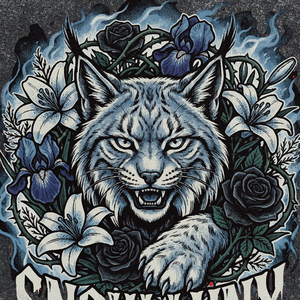 Snow Lynx Printed Cotton <b>T</b>-<b>Shirt</b> <b>Men's</b> Casual Short Sleeve <b>Floral</b> Design Washed Look Round Neck Street Style <b>Shirt</b> - Product Image 5