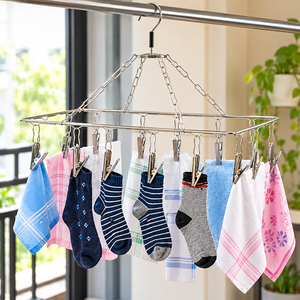 Séchoir à linge pliable carré en acier inoxydable avec pinces, type crochet, étendoir portable pour chaussettes, serviettes, balcon, salle de bain - Product Image 3