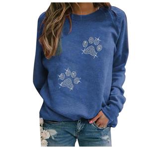Women's Red Hooded Fleece Sweatshirt with <b>Sequined</b> Paw Print Embroidery Design Casual Winter Wear Full Sleeve Knitted <b>Top</b> - Product Image 6